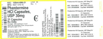 30mg 21ct (Label Phentermine HCl Tabs 30mg Bpi(10544 098 21) Lannett(0527 1310 10) Rev3)